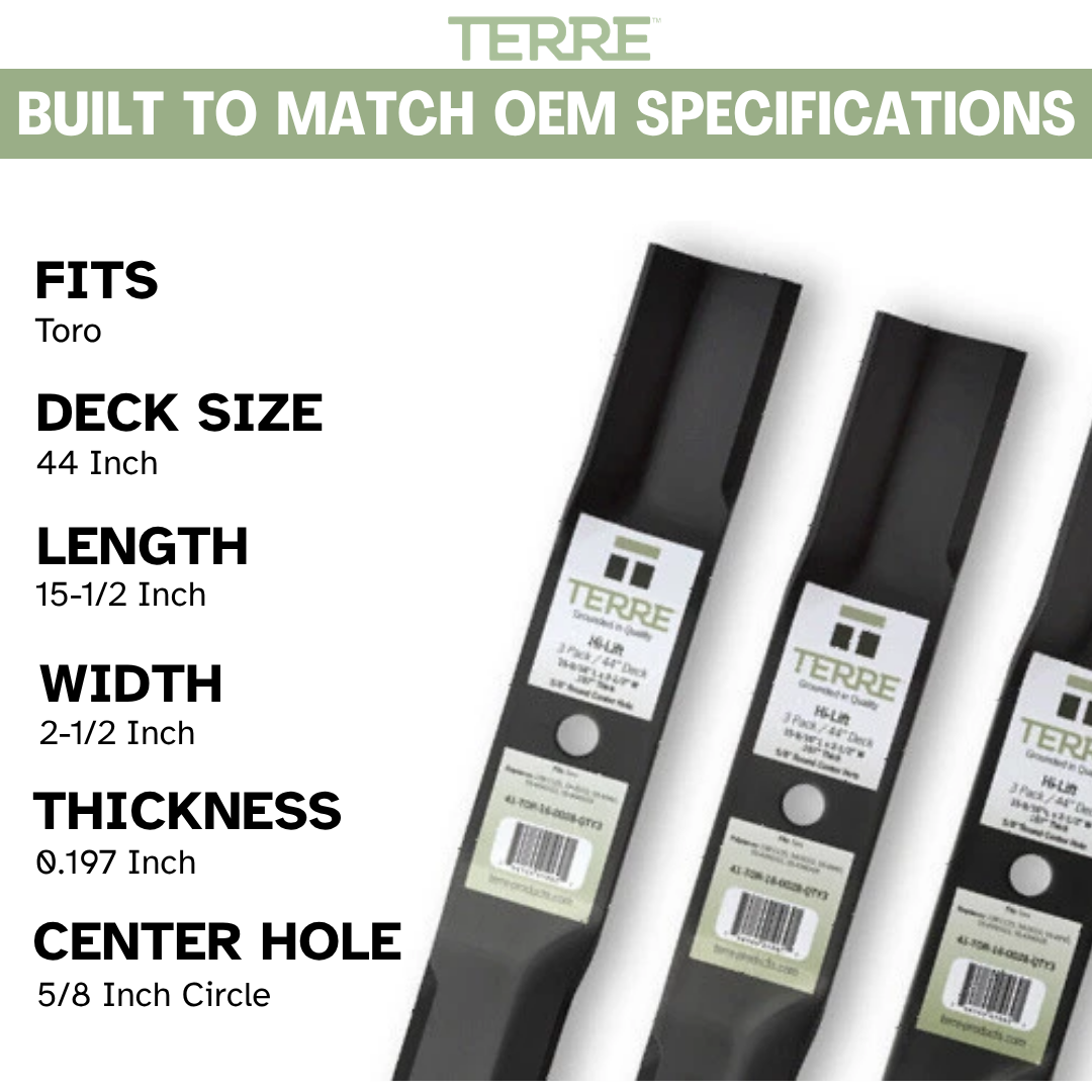 3-Pack High Lift Lawn Mower Blades, 44 Inch Deck, Compatible with Ariens, Toro TimeCutter Z, Replacement for Toro 108-1125, 54-0010, 54-0010-03, 55-4940, 55-4940-03, 55-4940-09