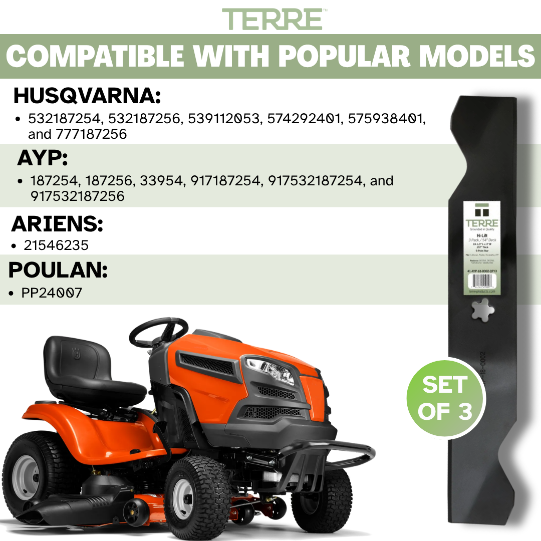 54" High-Lift Lawn Mower Blades 3-Pack β Fits Craftsman, Husqvarna & Poulan β Replaces 187254