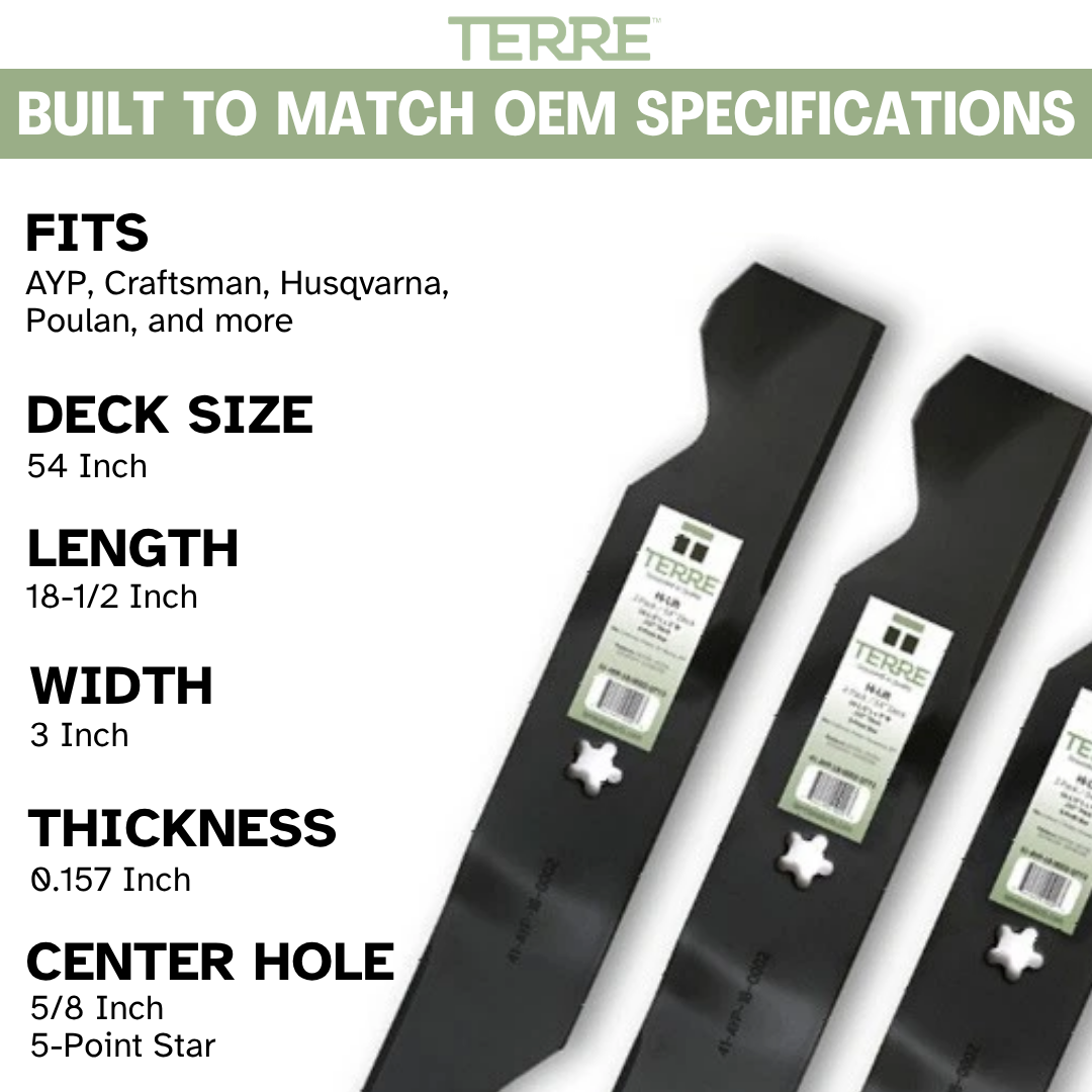 54" High-Lift Lawn Mower Blades 3-Pack β Fits Craftsman, Husqvarna & Poulan β Replaces 187254
