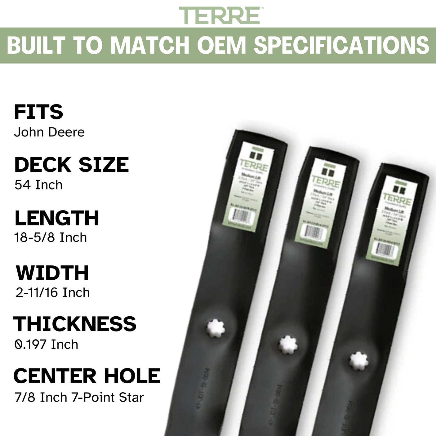 54" Medium Lift Lawn Mower Blades 3-Pack – Fits John Deere D170, E180 & LA175 – Replaces GY20679