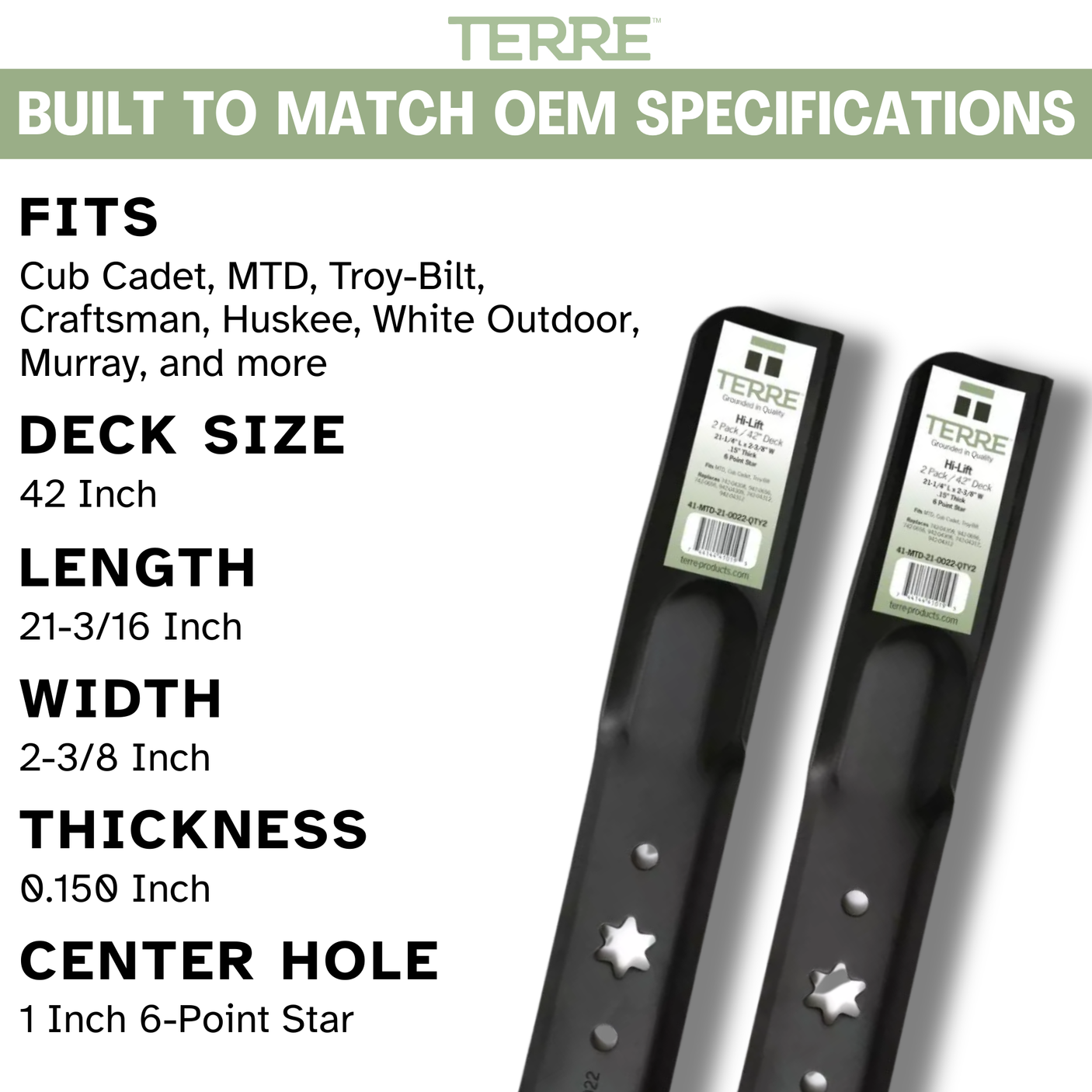 42" High Lift Mower Blades 2-Pack – Fits Cub Cadet, Troy-Bilt & MTD | Replaces 942-04308