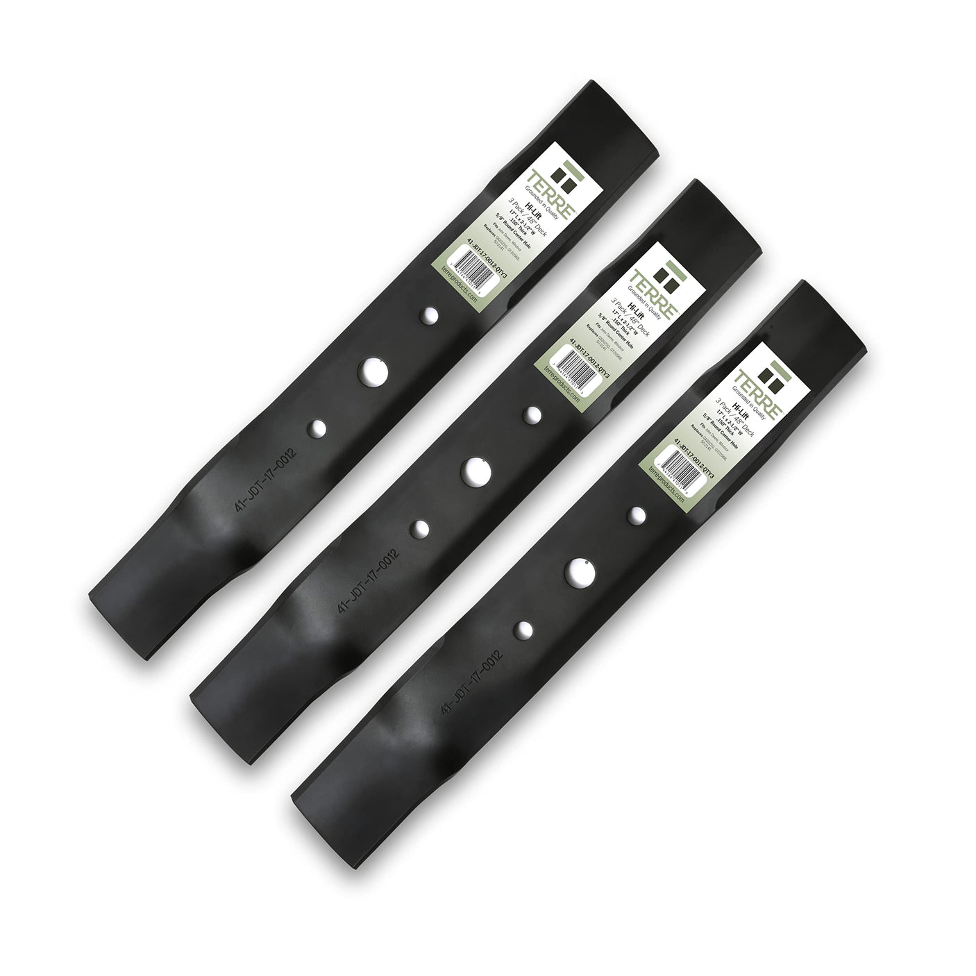 Terre Products, 3 Pack High Lift Lawn Mower Blades, 48 Inch Deck, Compatible with John Deere L120, L130, L2048, L2548, 1948, 2048, 2148, Scotts L2048, Replacement for John Deere GX20250, GY20568