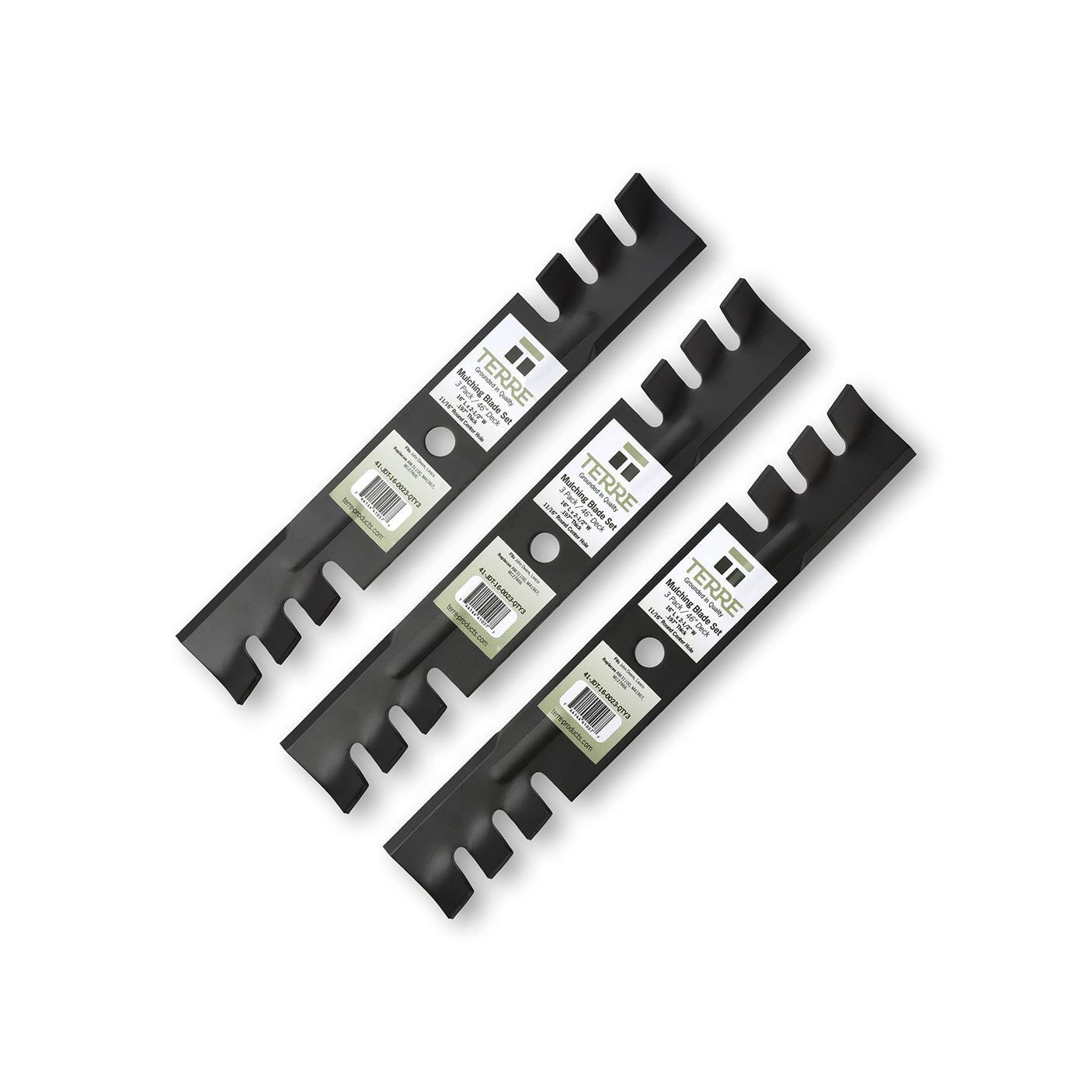 Terre Products, 3 Pack Mulching Lawn Mower Blades, 46 Inch Deck, Compatible with John Deere AM31100, M41967, M127466, Replacement for 214, 216, 240, 245, 260, 265, 285, 300, 316