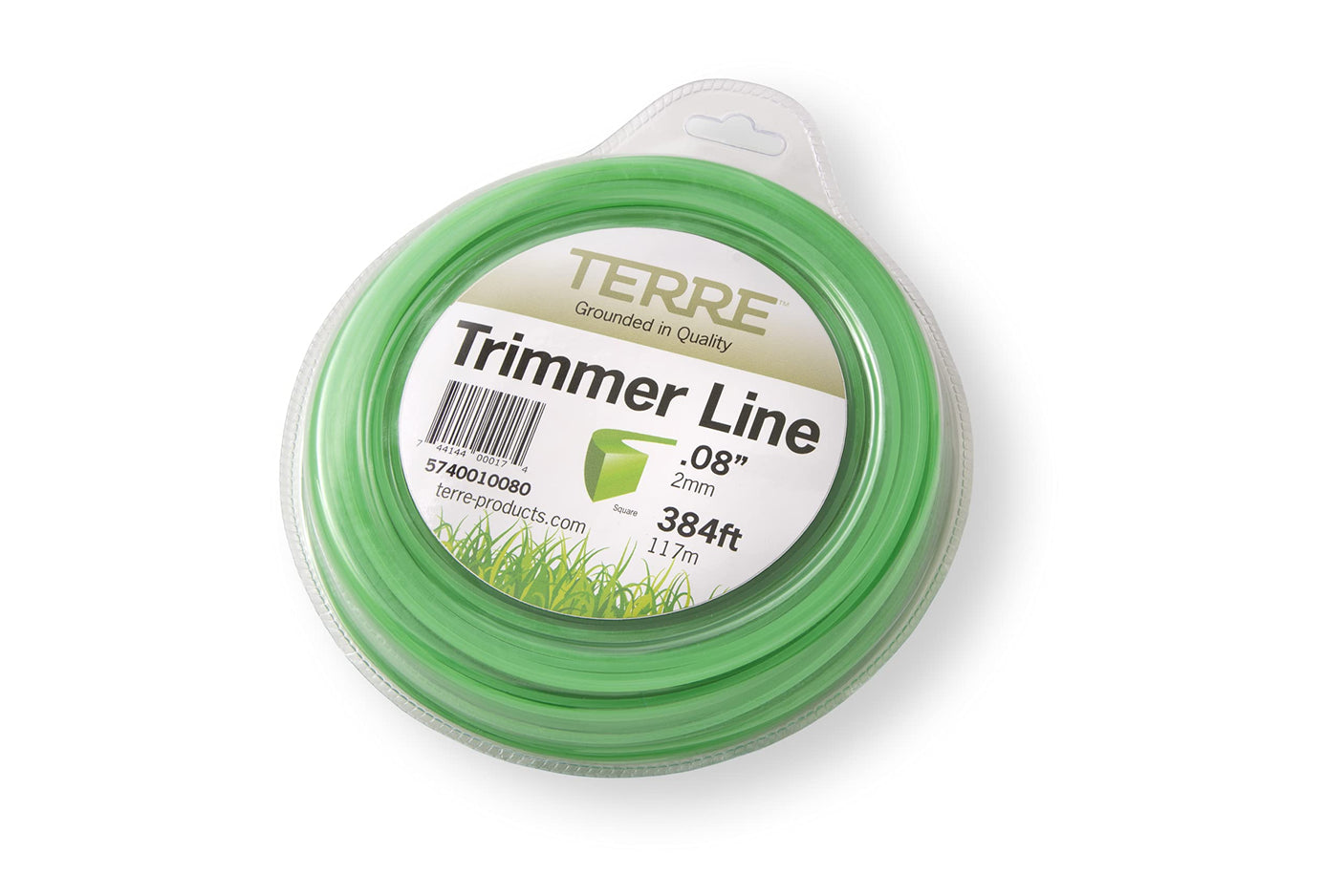 Terre Products - Commercial Grade 08 Trimmer Line Square, 1 lb. Quality Weed Wacker String, Line Length 384 ft. or 117m, Weed Eater String Trimmer Line .08 in. or 2mm