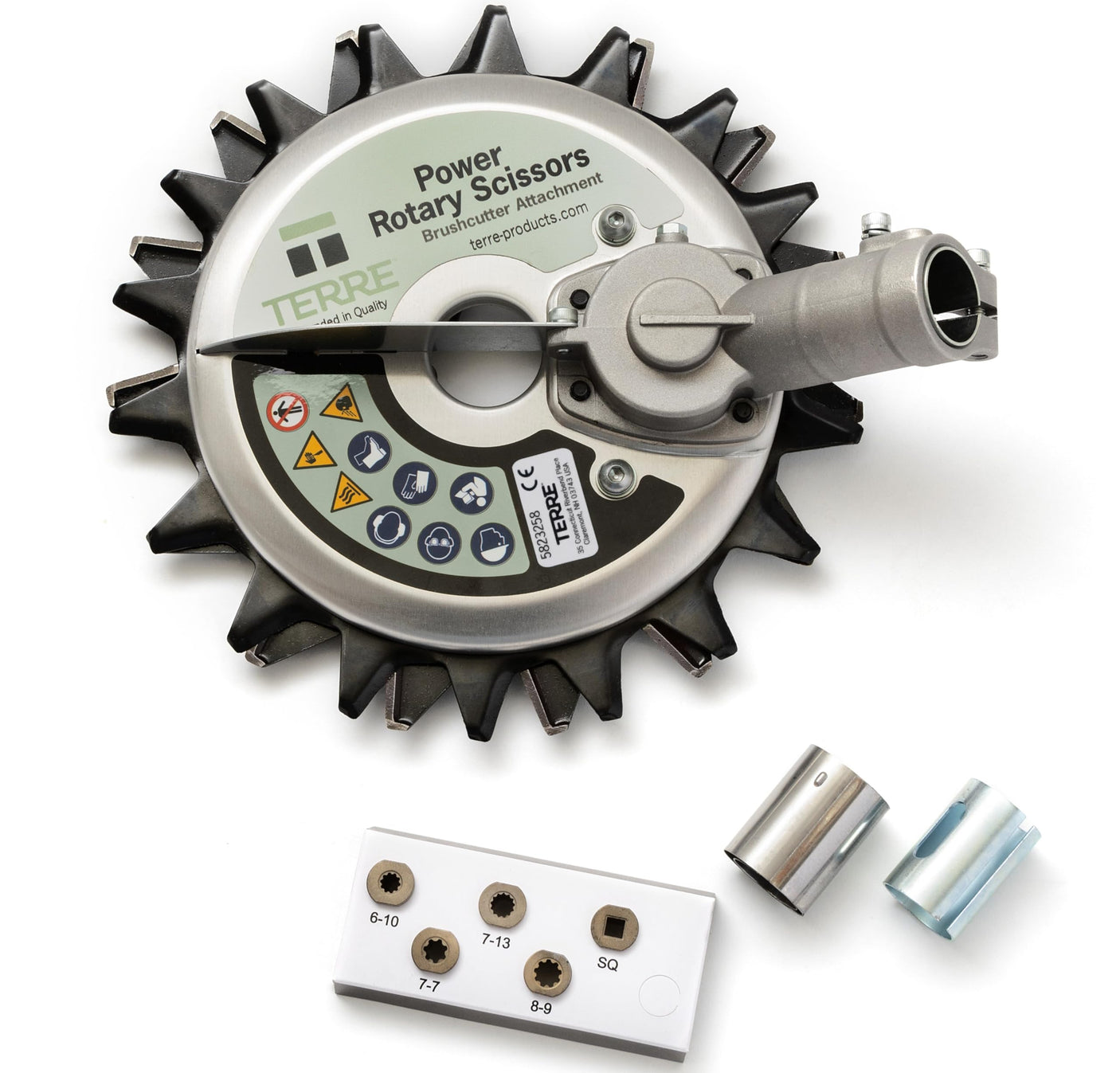 Terre Products, Idech Power Rotary Scissors Trimmer Attachment ASK-MW23, Brushcutter Includes Adapters to Fit Most Straight Shaft Trimmers with Solid Drive Shaft