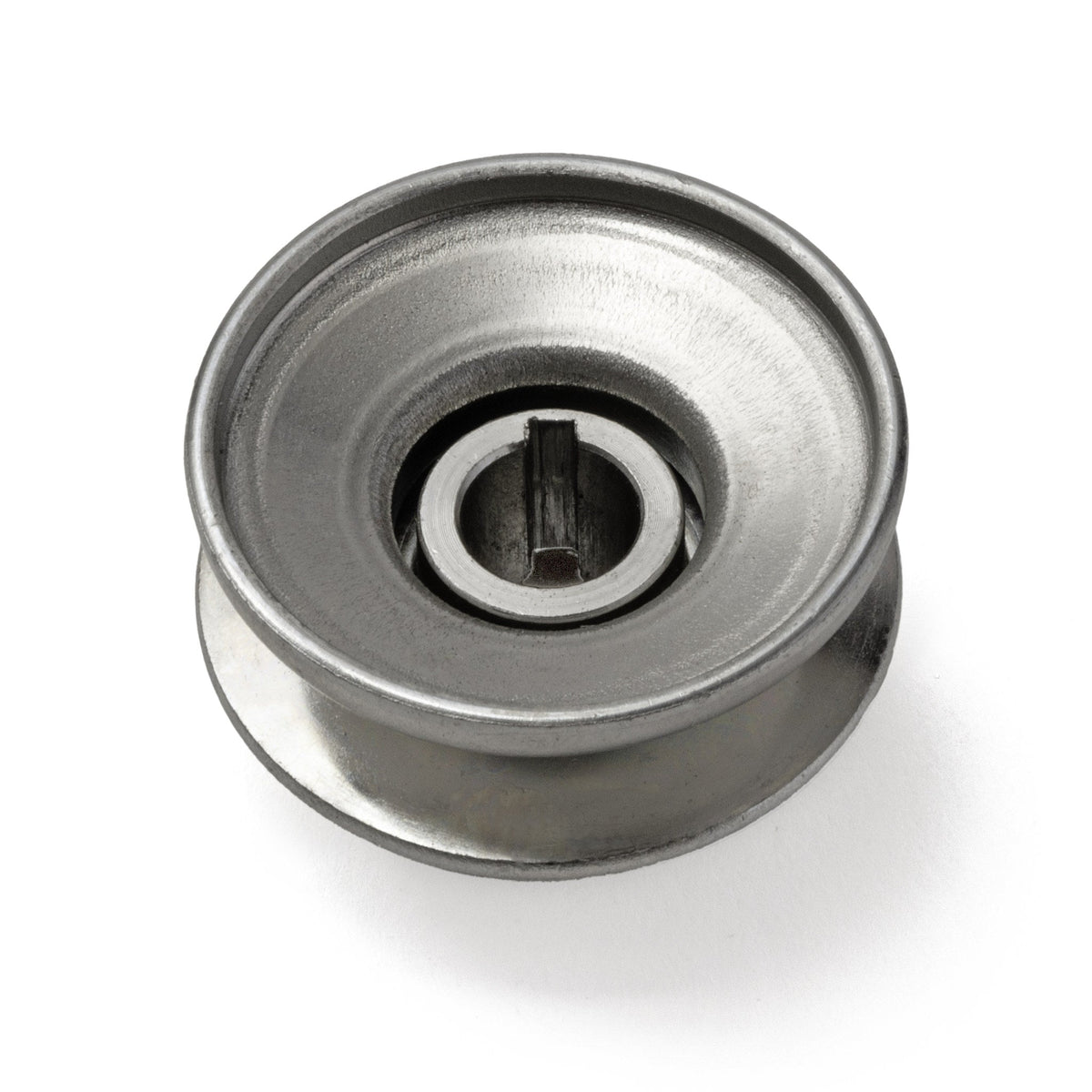 Terre 120012 V-groove drive pulley, bottom angle showing bore and keyway