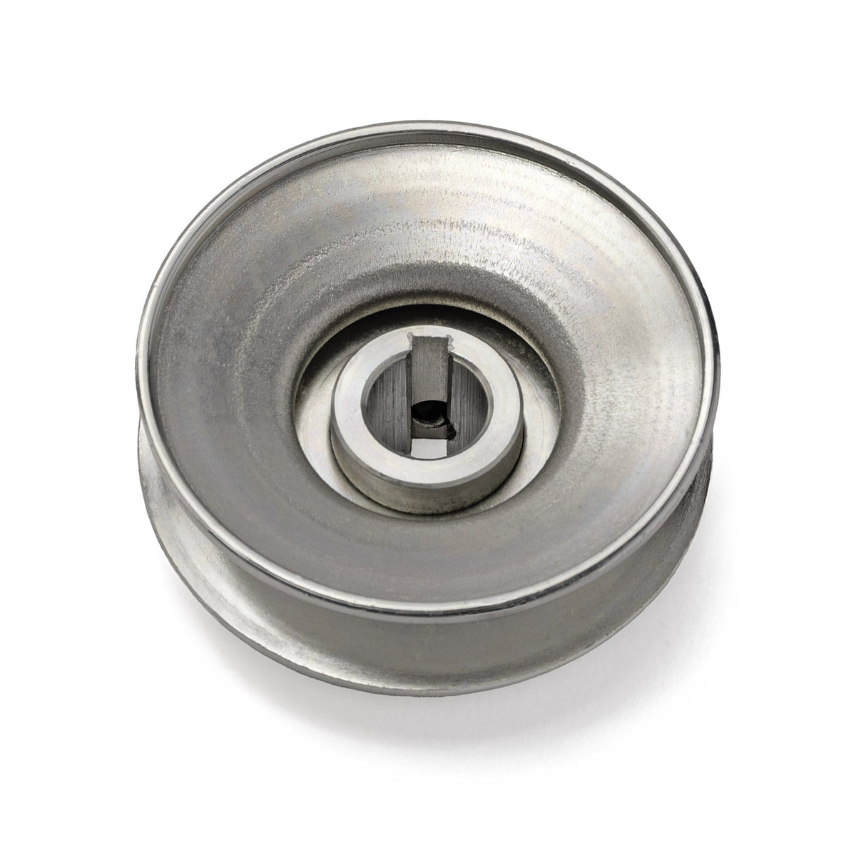 Terre 230058 V-groove drive pulley, bottom angle showing bore and keyway
