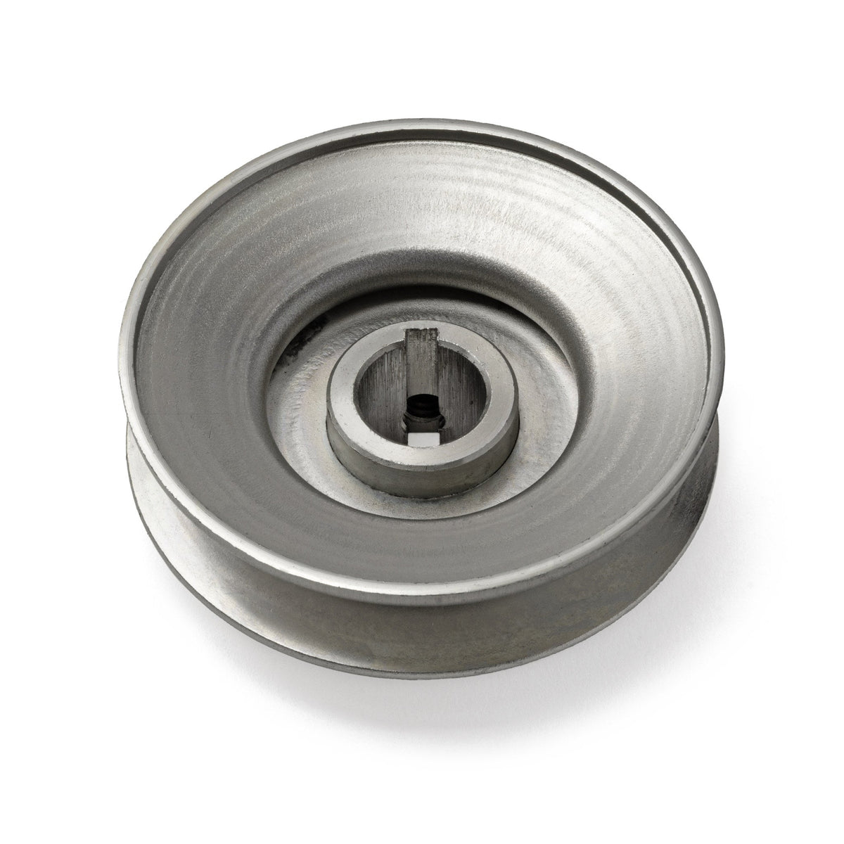 Terre 235034 V-groove drive pulley, bottom angle showing bore and keyway