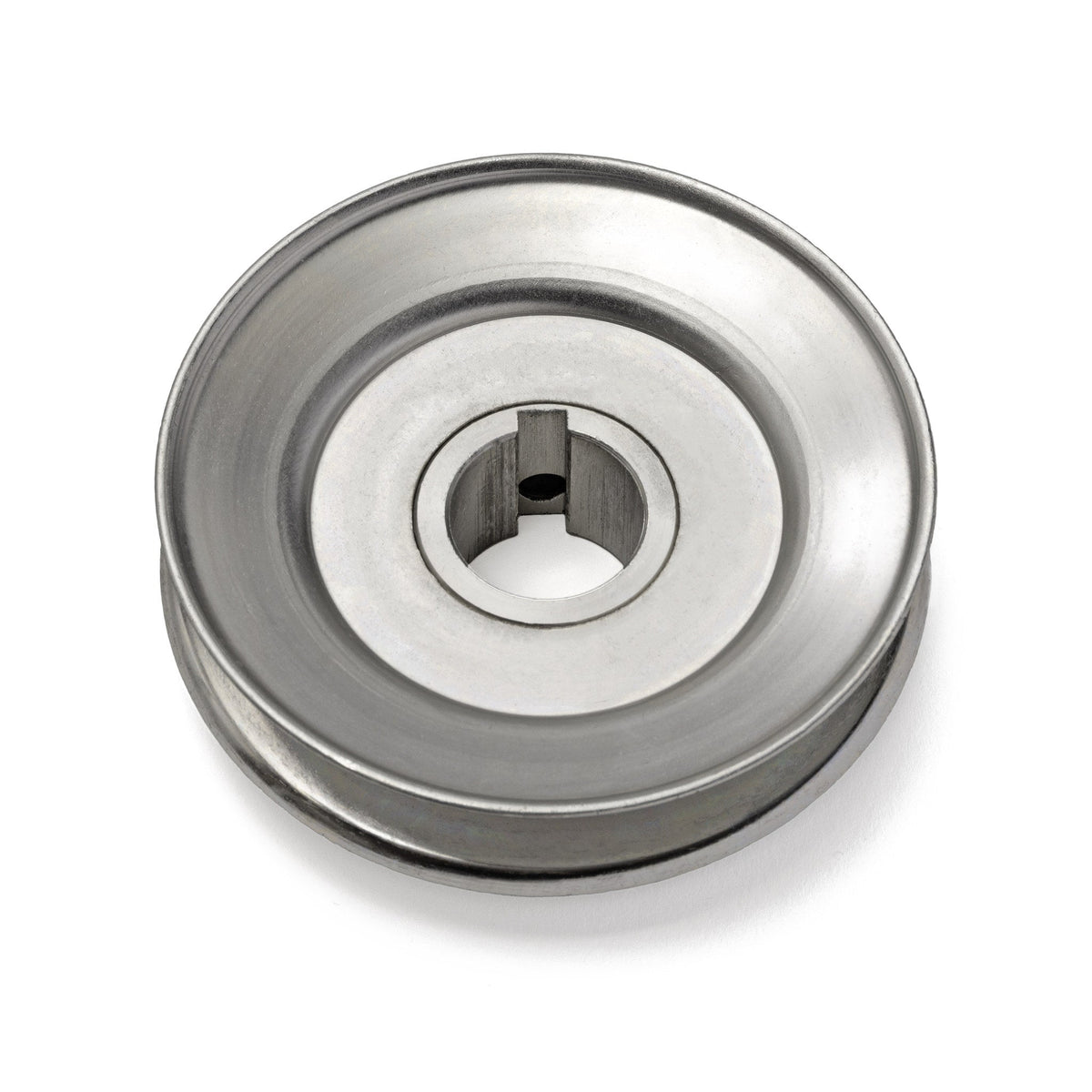 Terre 240010 V-groove drive pulley, bottom angle showing bore and keyway