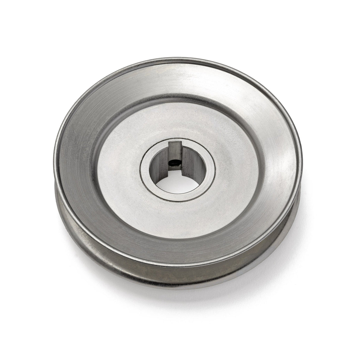 Terre 245010 V-groove drive pulley, bottom angle showing bore and keyway