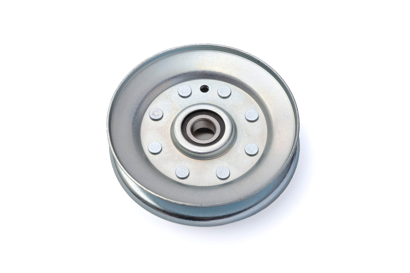 TERRE 35500063 V-Groove Idler Pulley, Top View, 5 Inch Outside Diameter, 5/8 Inch Bore, Steel