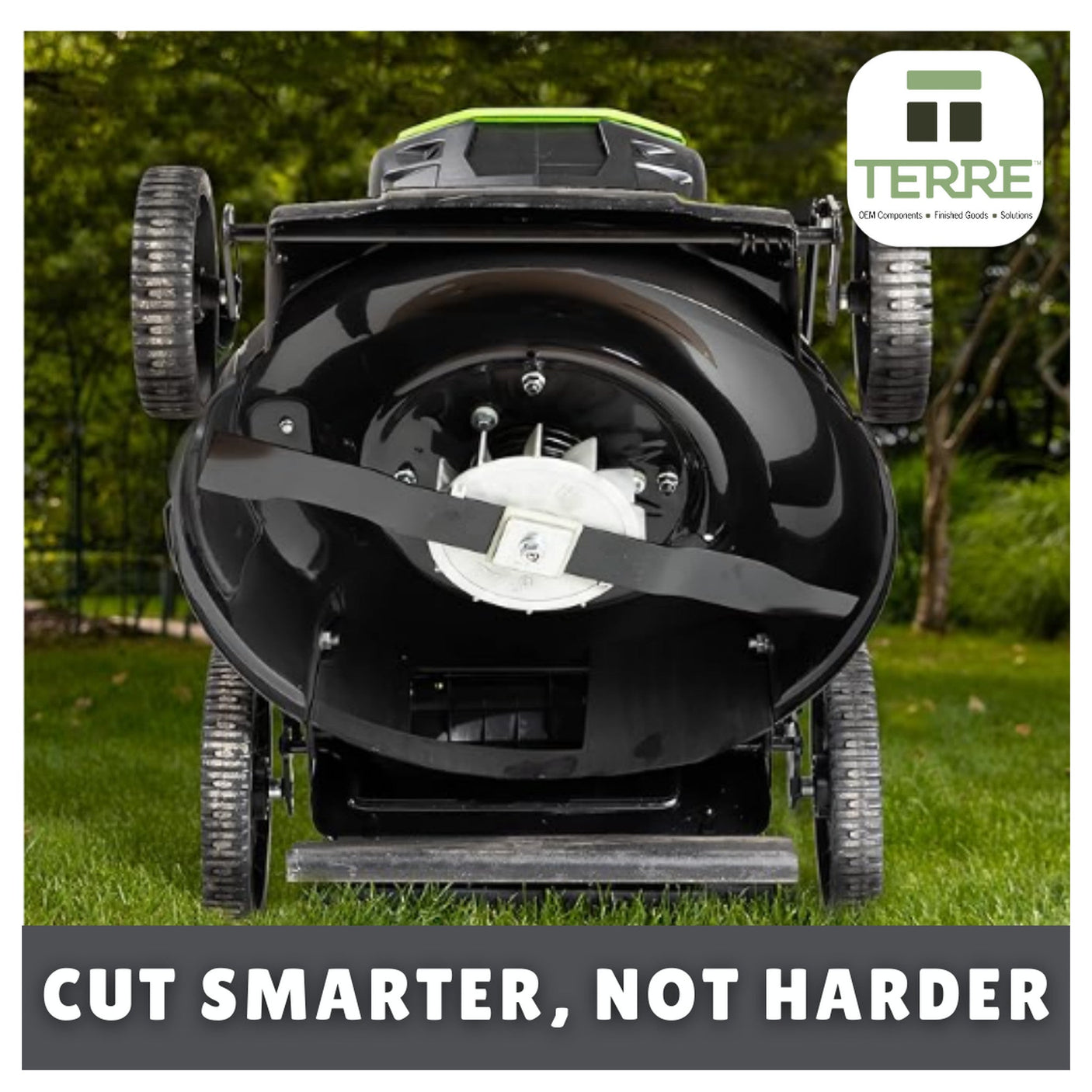 TERRE 41-AYP-18-0002-QTY3 mower blades installed under a 54-inch mower deck