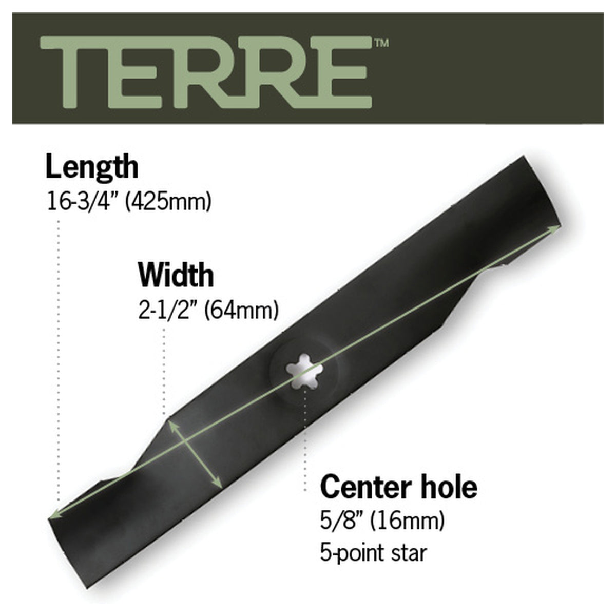 TERRE 48-inch mulching mower blades 3-pack - dimension diagram