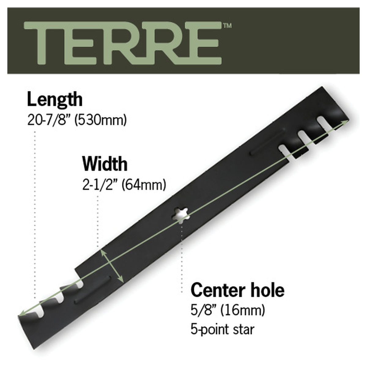 TERRE 42-inch mulching mower blades 2-pack - dimension diagram