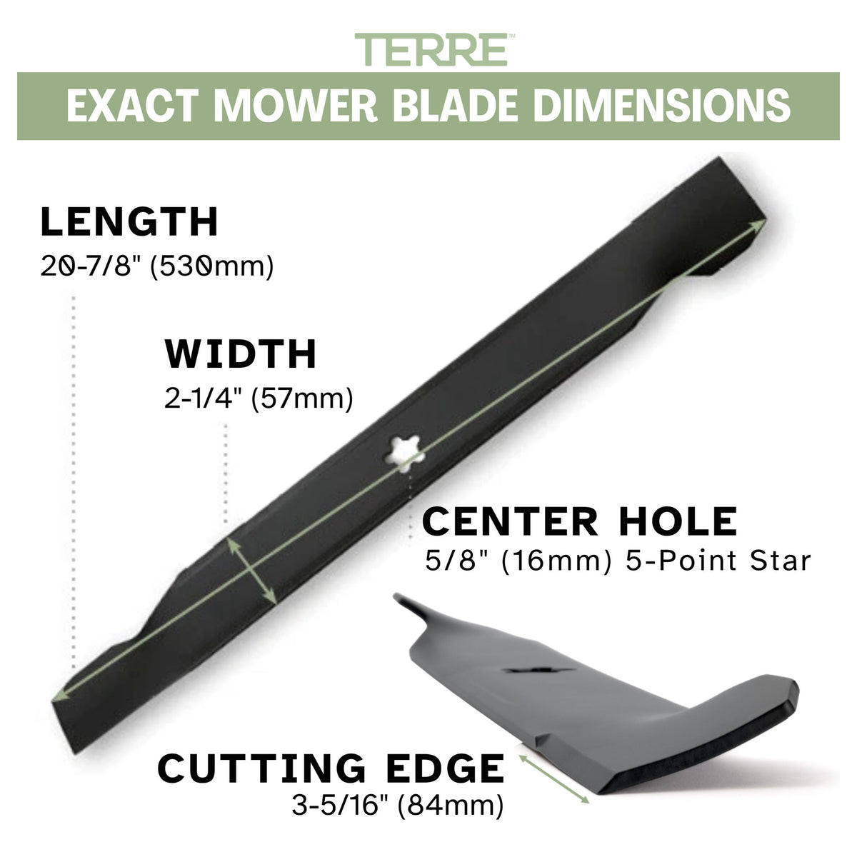 TERRE 42-inch high-lift mower blades 2-pack - dimension diagram
