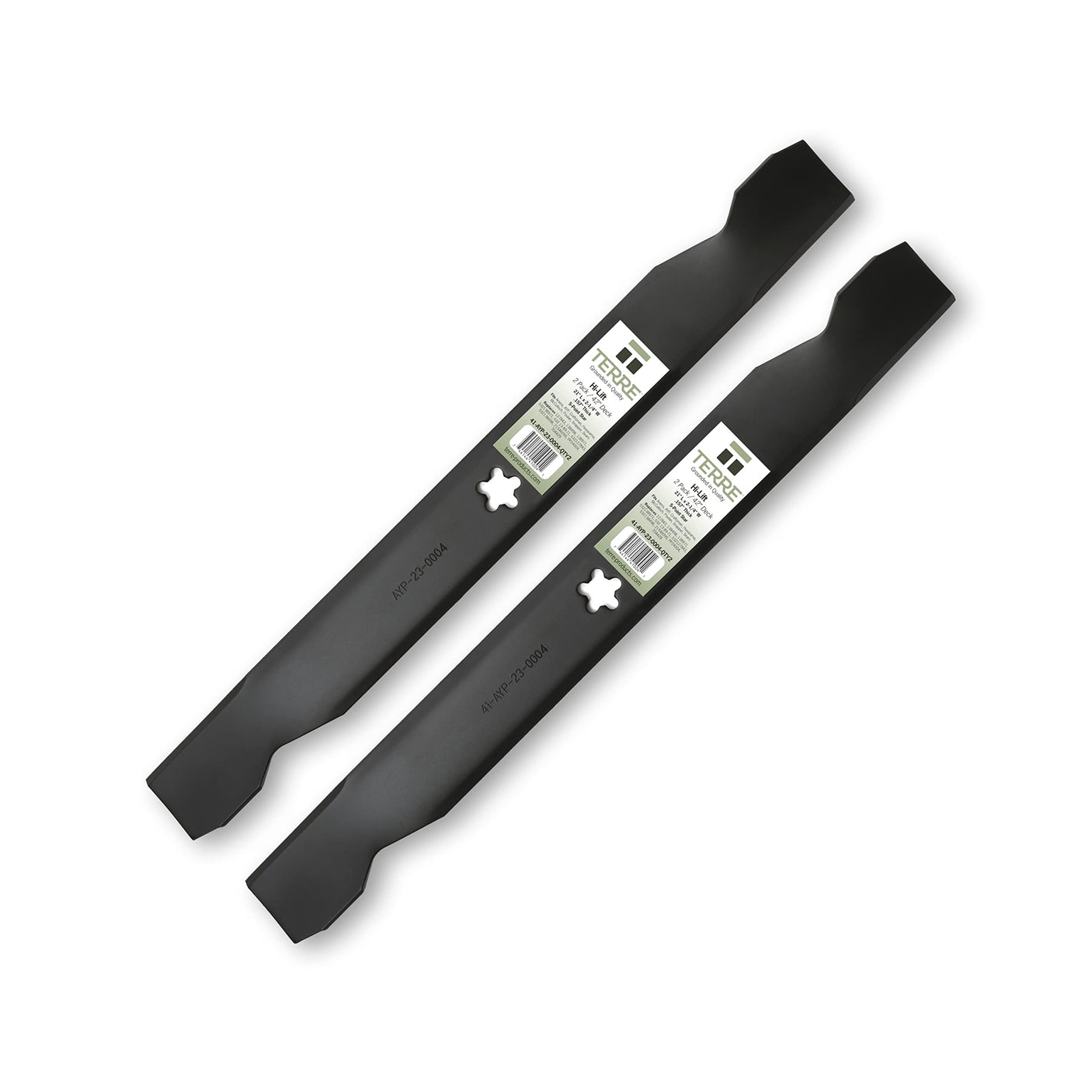 TERRE 41-AYP-23-0004-QTY2 two-pack high lift mower blades with 5-point star center holes