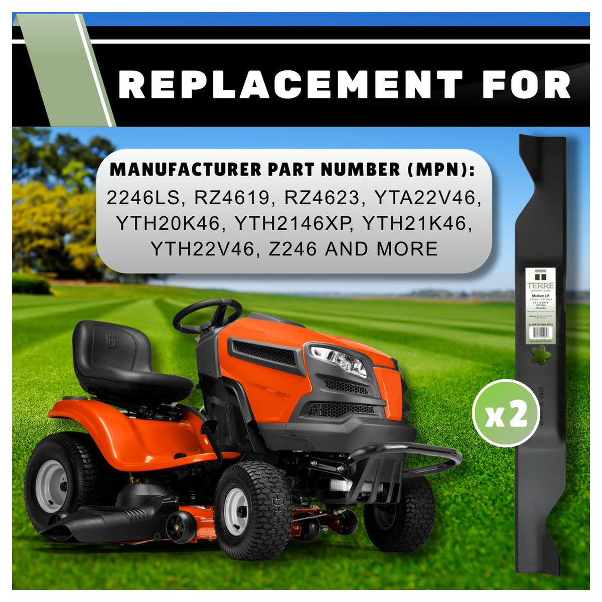 TERRE 46-inch high-lift mower blades 2-pack - OEM replacement numbers