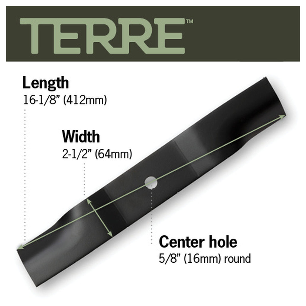 TERRE 48-inch high-lift mower blades 3-pack - dimension diagram