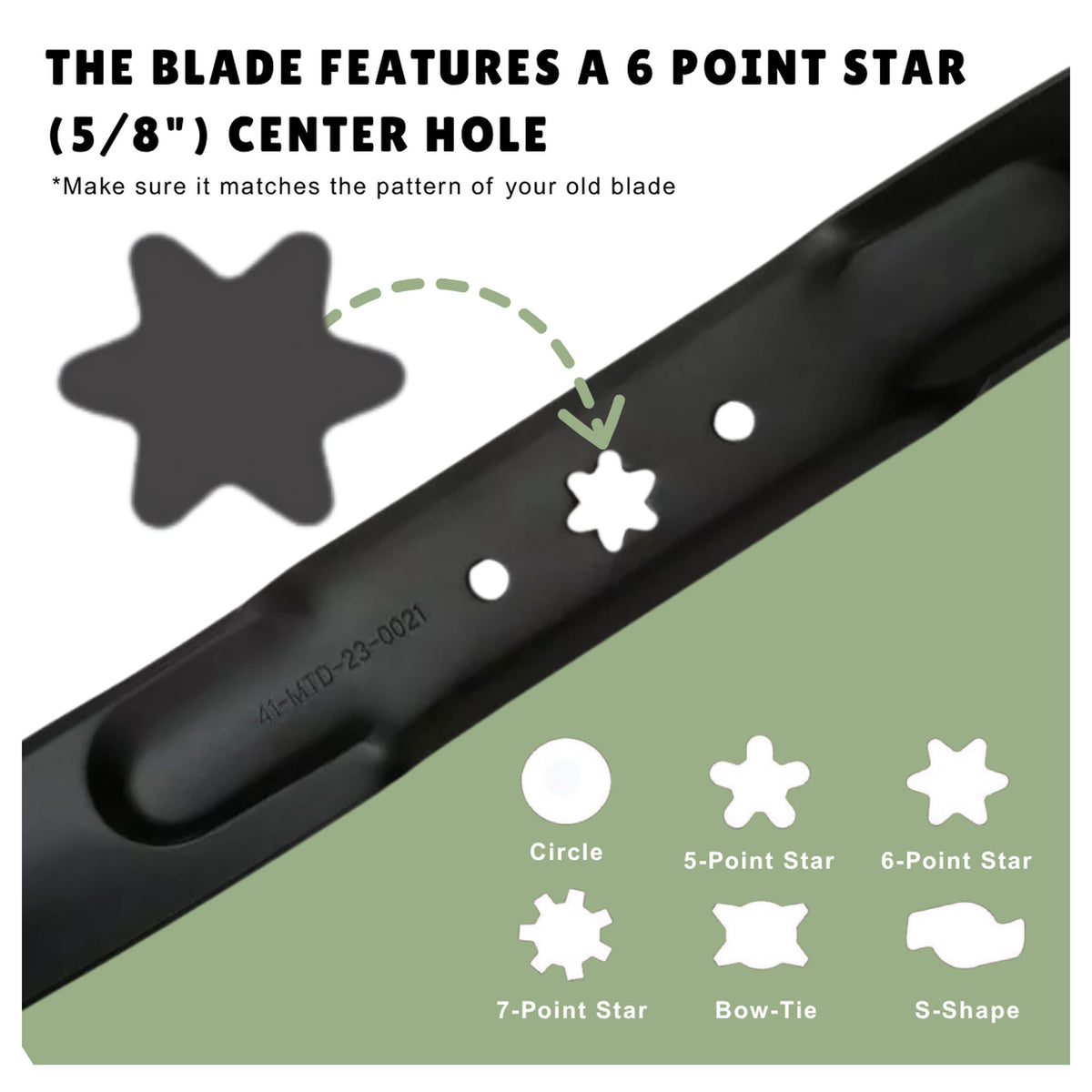 TERRE 46-inch high-lift mower blades 2-pack - center-hole fitment guide