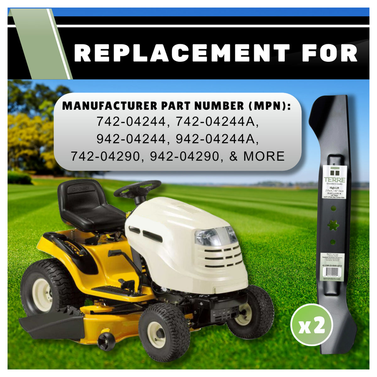 TERRE 46-inch high-lift mower blades 2-pack - OEM replacement numbers