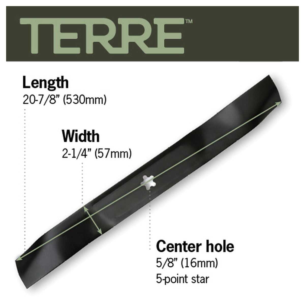 TERRE 42-inch mulching mower blades 2-pack - dimension diagram