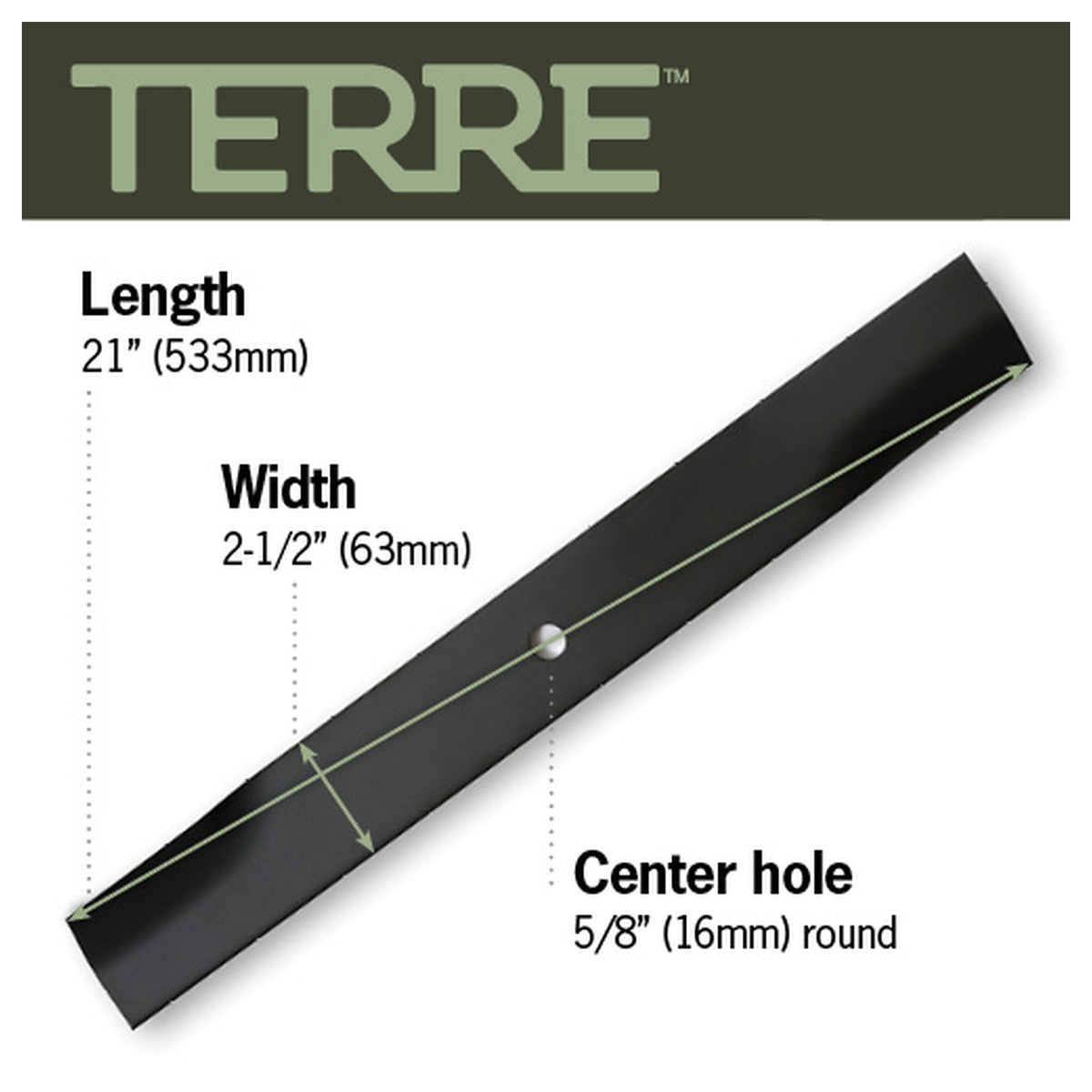 TERRE 61-inch medium-lift mower blades 3-pack - dimension diagram