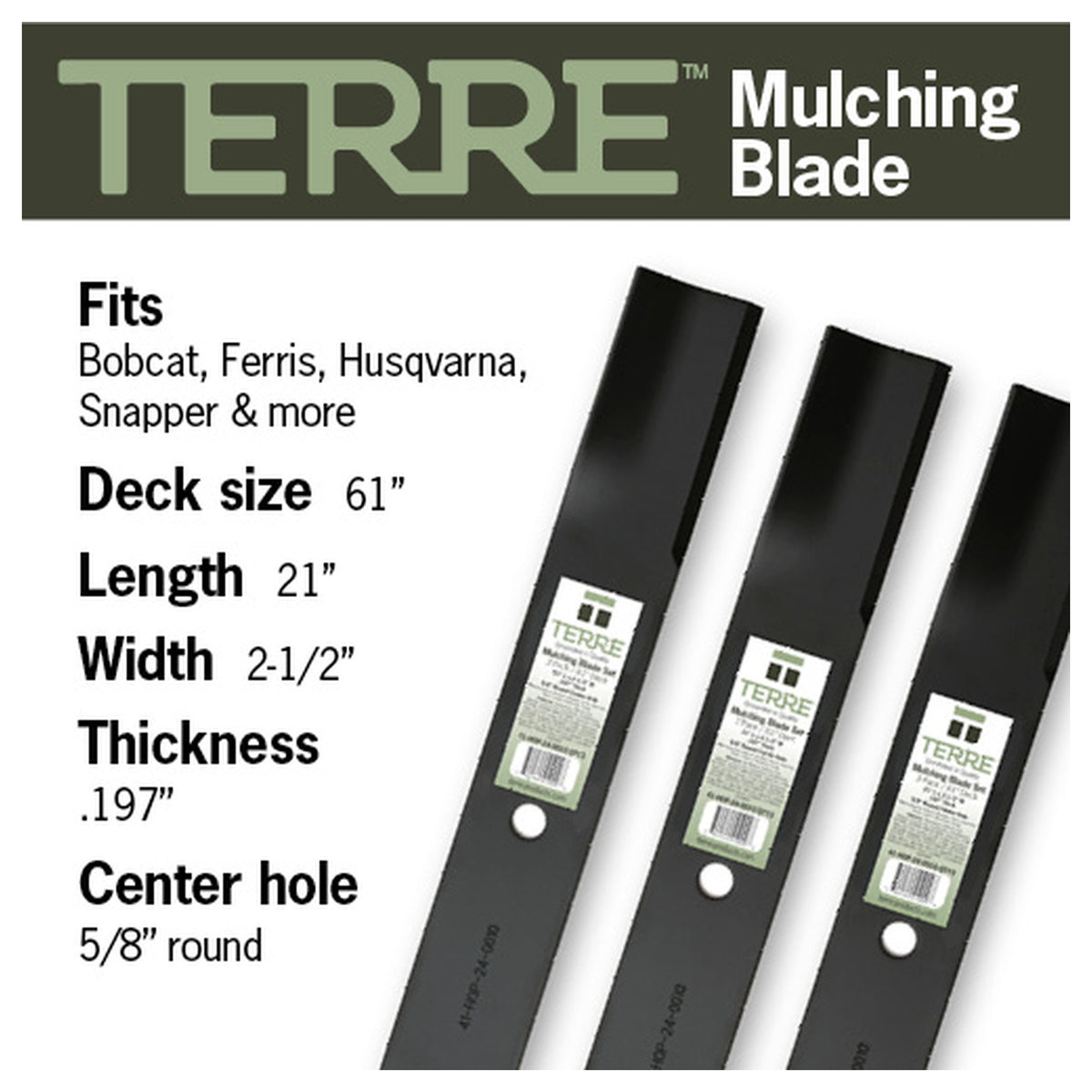 TERRE 61-inch medium-lift mower blades 3-pack - compatible mower models