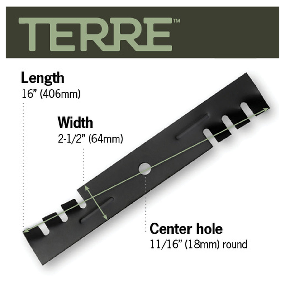 TERRE 46-inch mulching mower blades 3-pack - dimension diagram