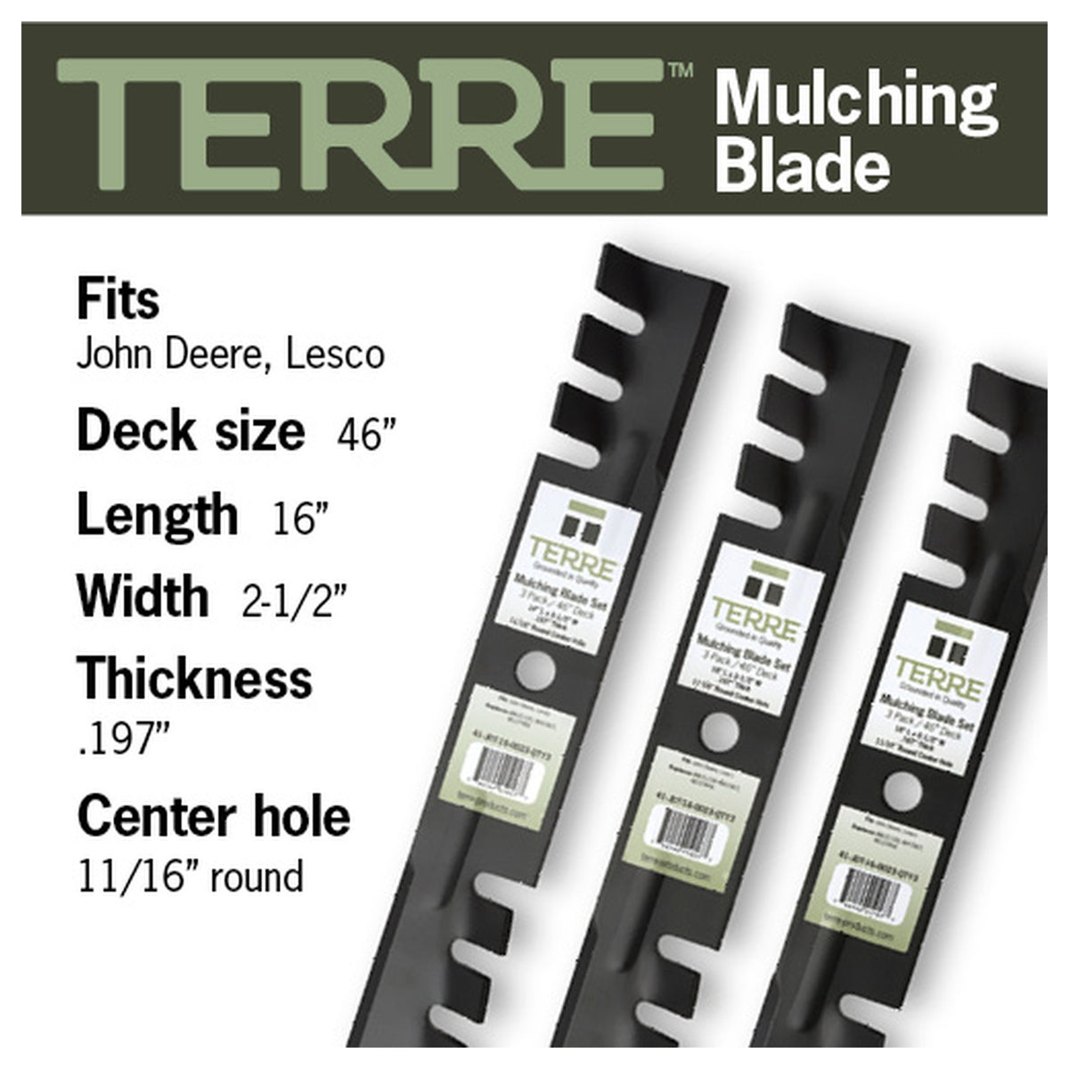 TERRE 46-inch mulching mower blades 3-pack - compatible mower models