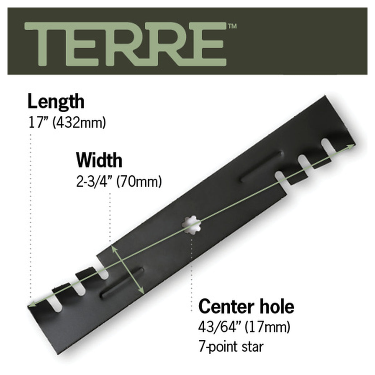 TERRE 48-inch commercial-mulching mower blades 3-pack - dimension diagram