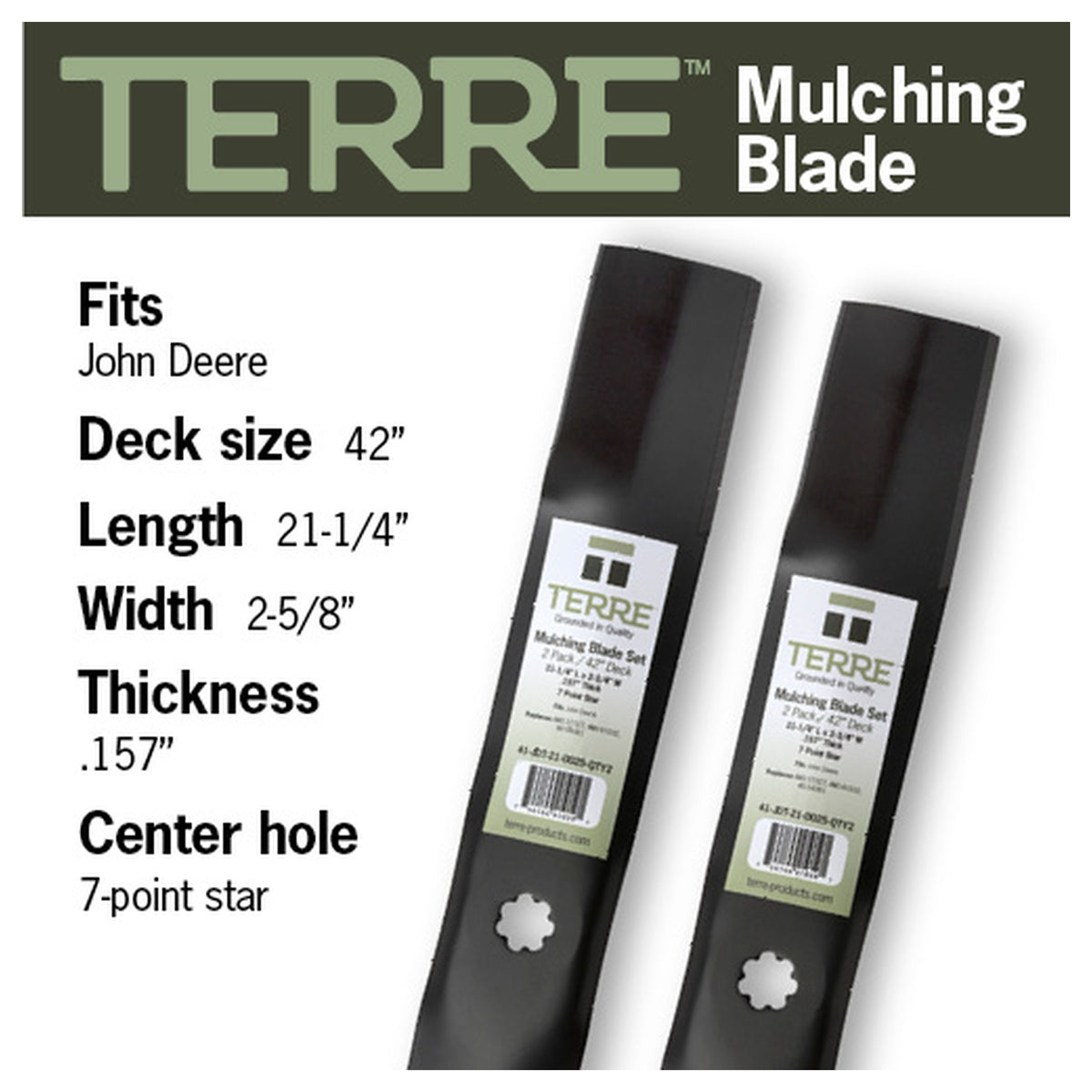 TERRE 42-inch high-lift mower blades 2-pack - compatibility and specification summary