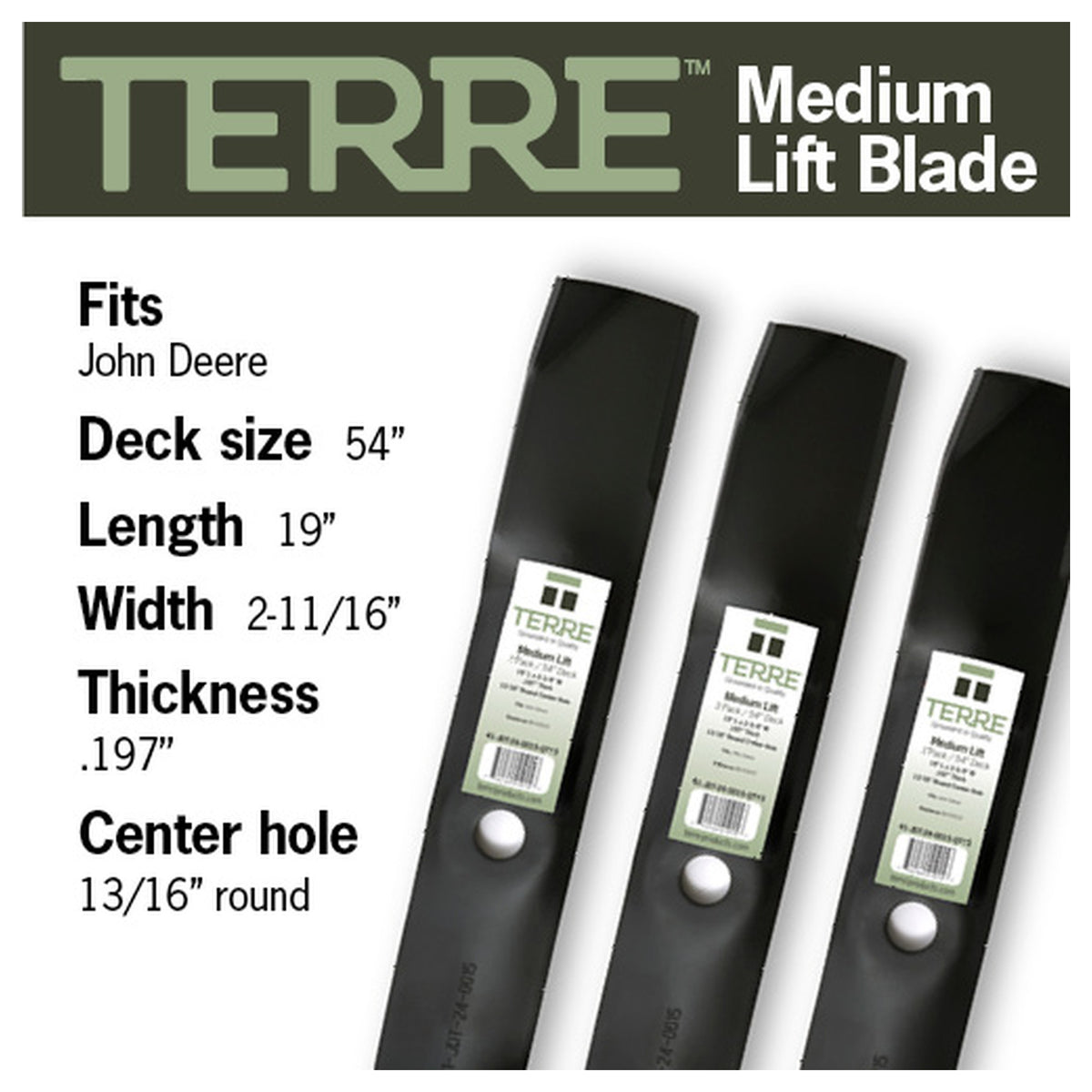 TERRE 54-inch medium-lift mower blades 3-pack - compatible mower models