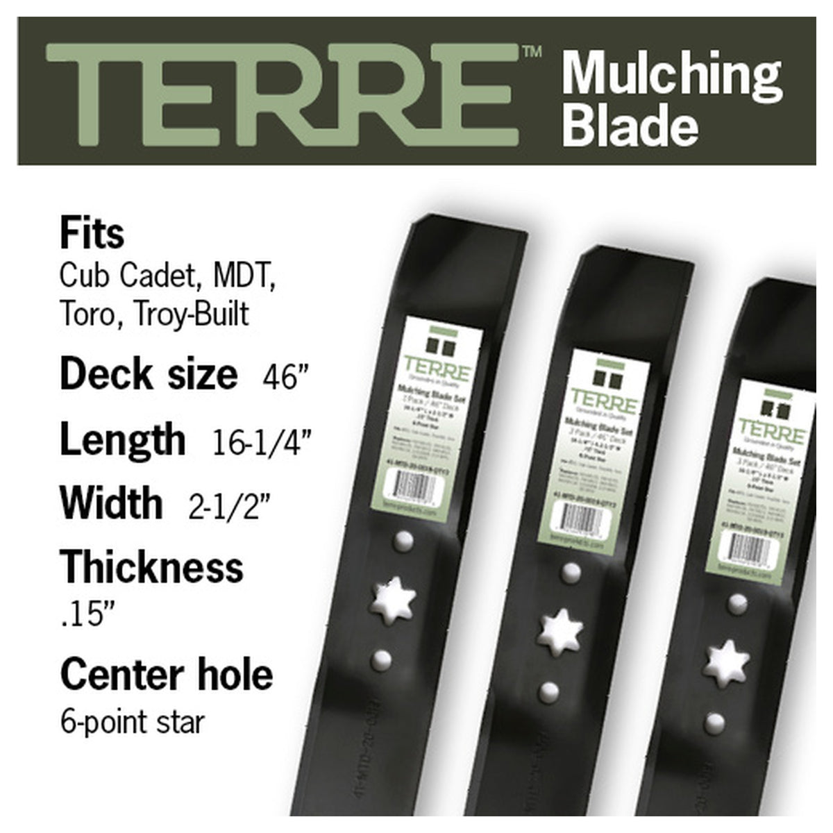 TERRE 46-inch mulching mower blades 3-pack - compatible mower models