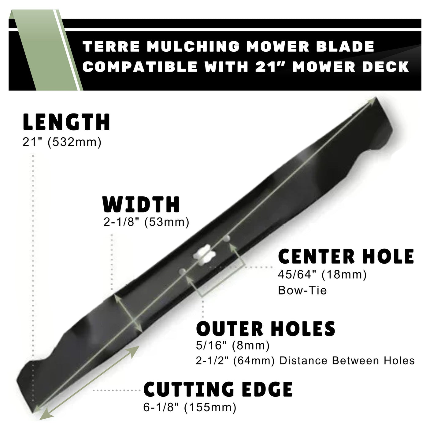 TERRE 41-MTD-23-0020 21-inch mulching mower blade dimensions