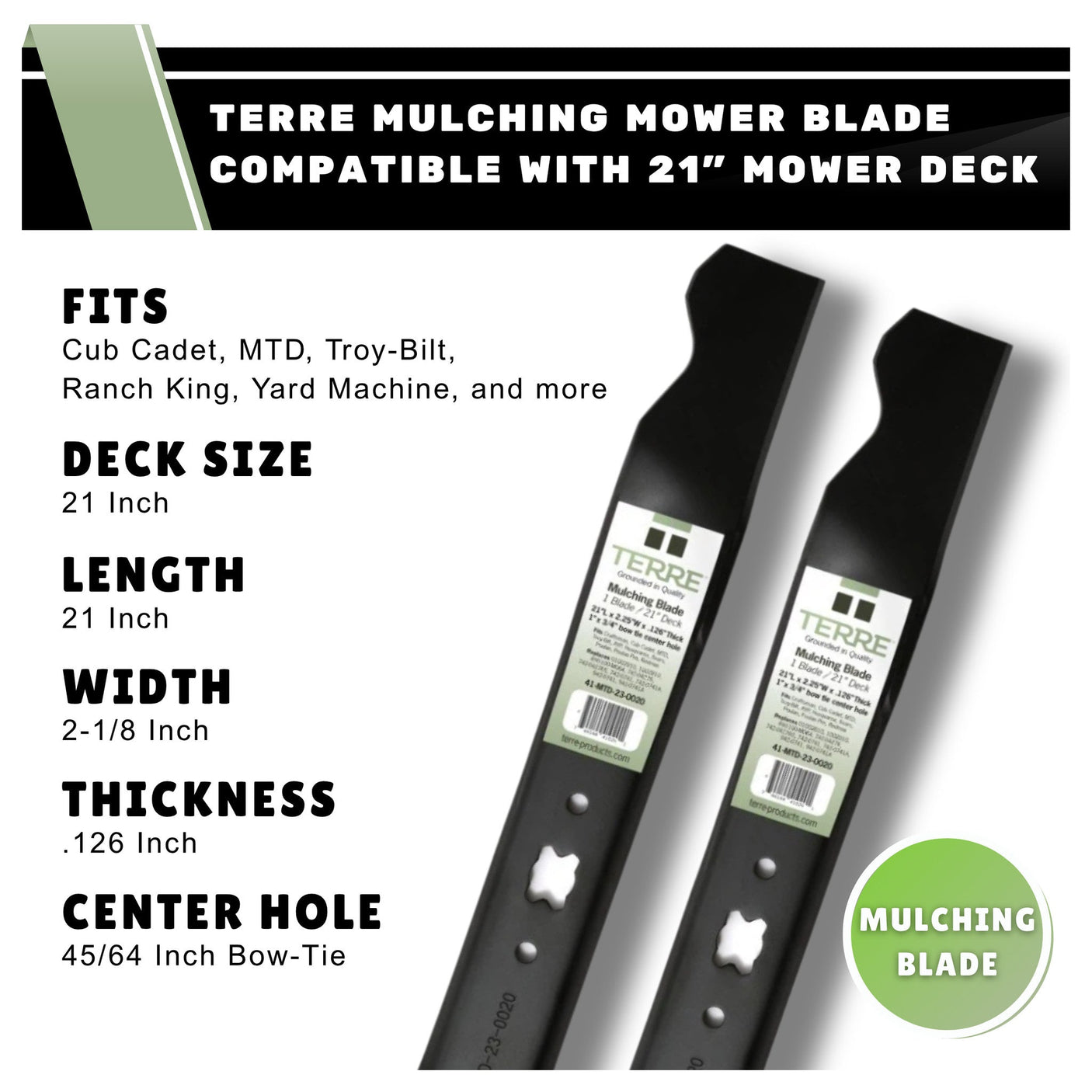 TERRE 41-MTD-23-0020 single mulching mower blade specifications