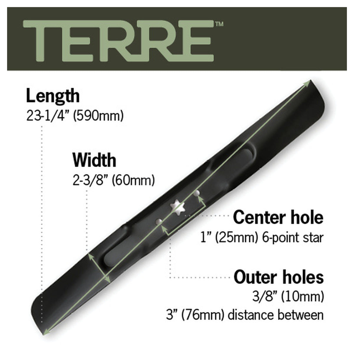 TERRE 46-inch high-lift mower blades 2-pack - dimension diagram