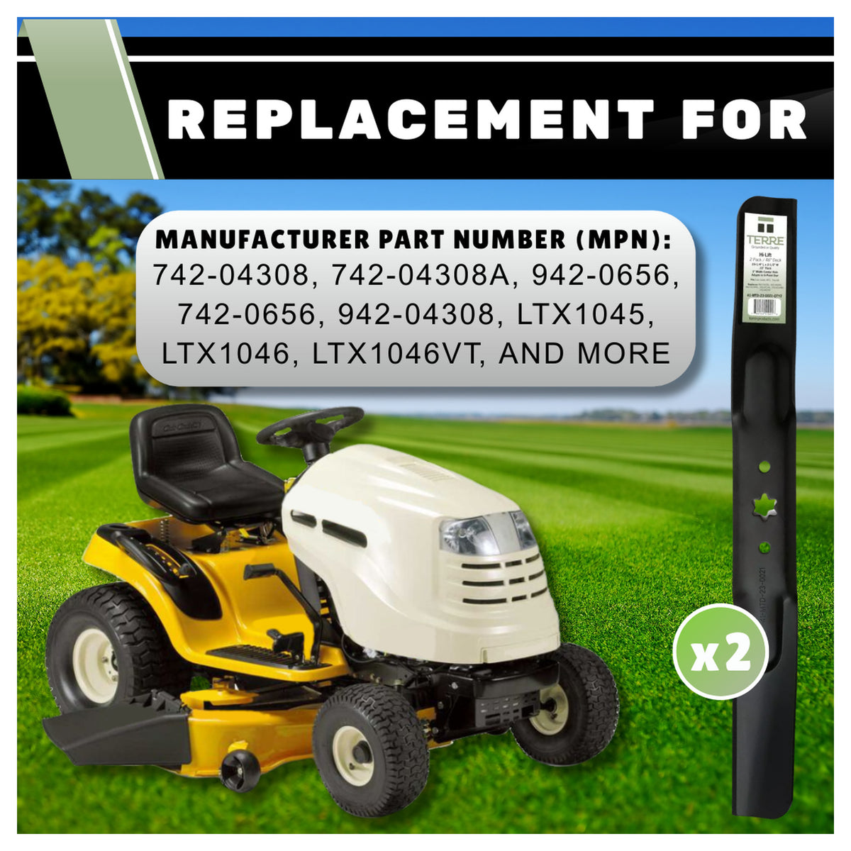 TERRE 46-inch high-lift mower blades 2-pack - OEM replacement numbers