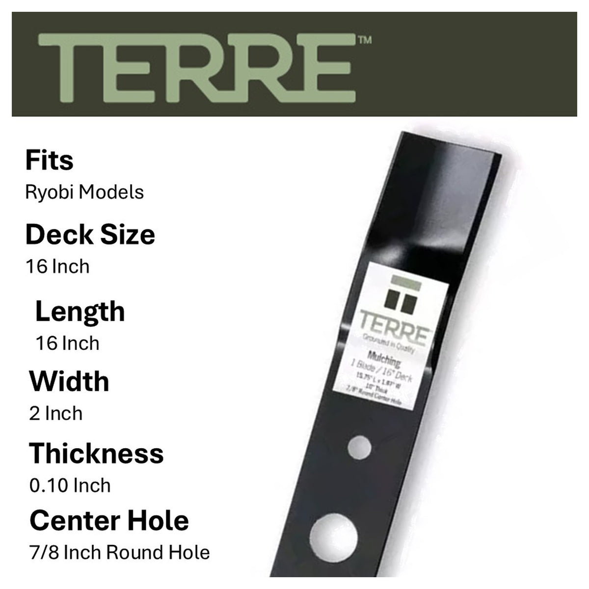 TERRE 16-inch mulching mower blade - compatible mower models