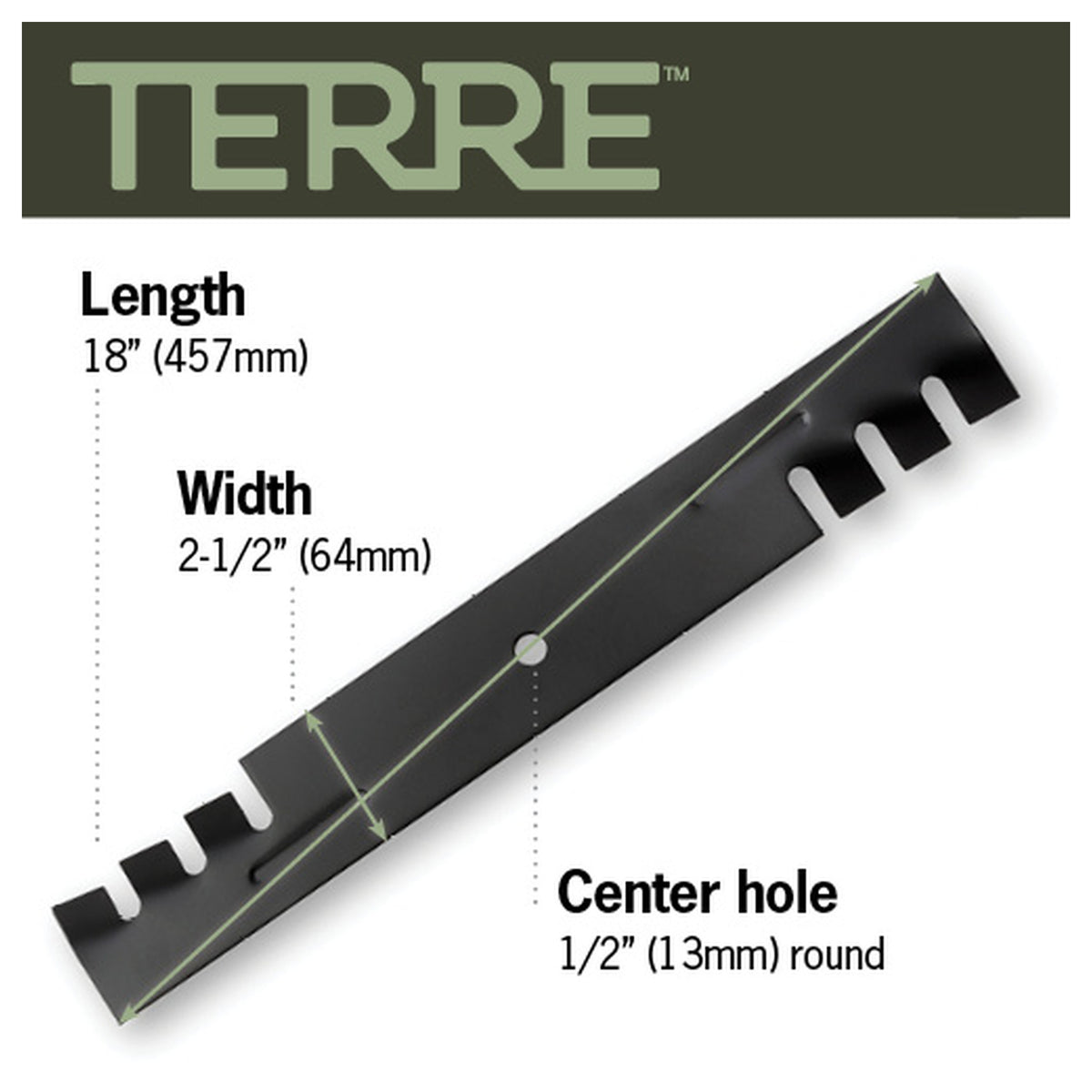 TERRE 52-inch toothed-mulching mower blades 3-pack - dimension diagram
