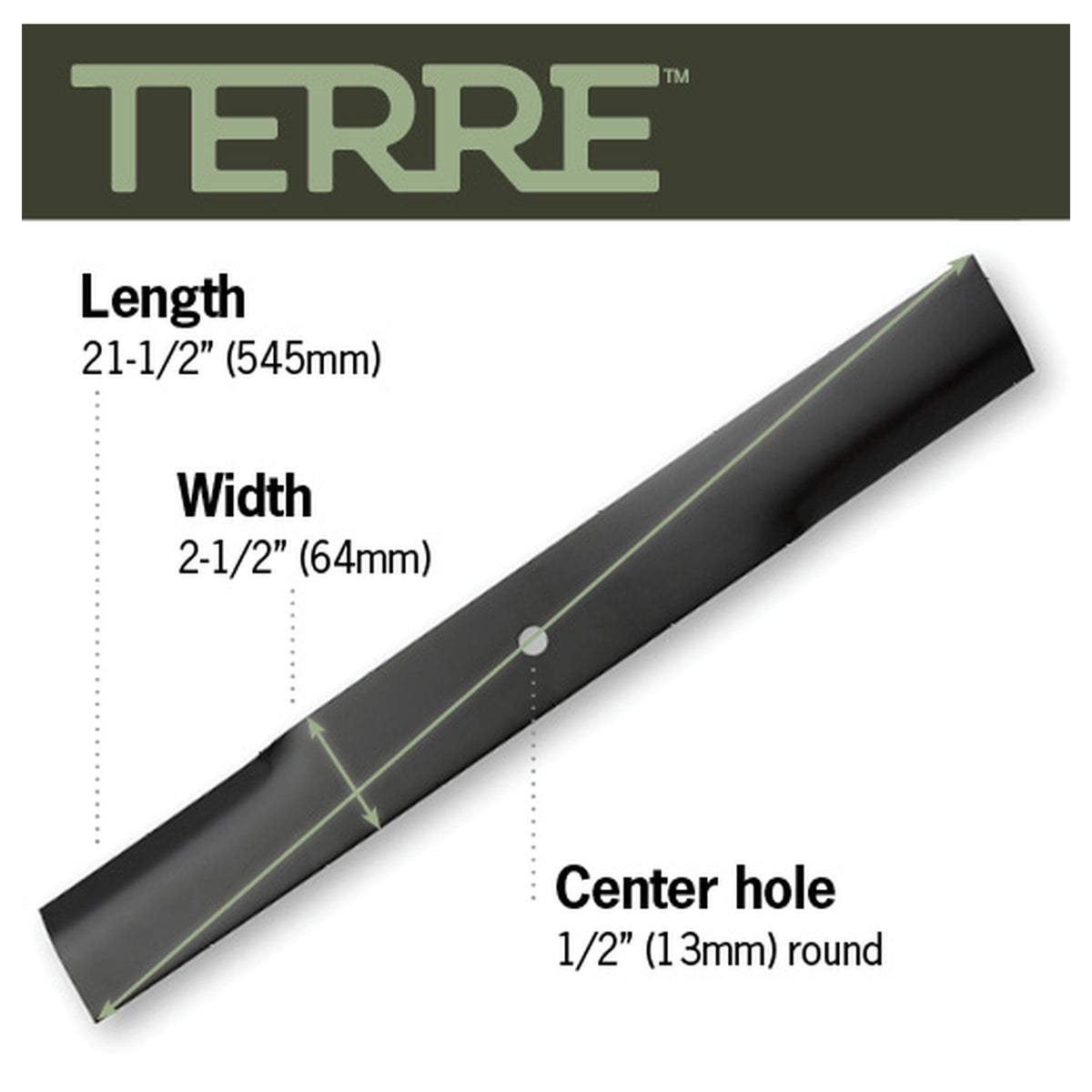 TERRE 62-inch medium-lift mower blades 3-pack - dimension diagram