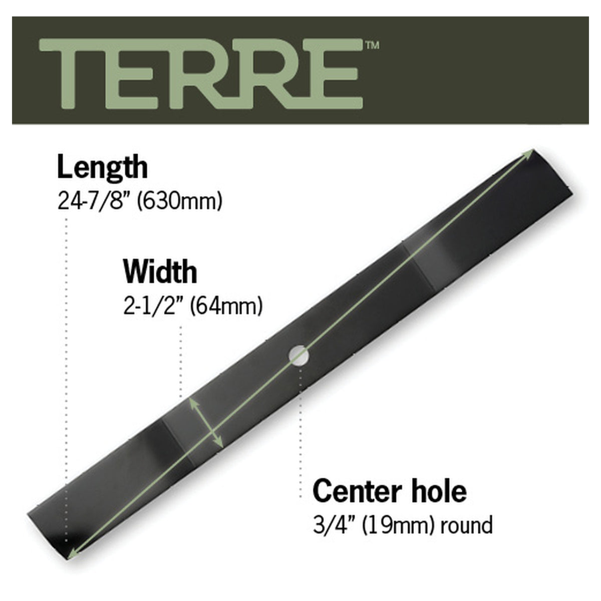 TERRE 72-inch high-lift mower blades 3-pack - dimension diagram