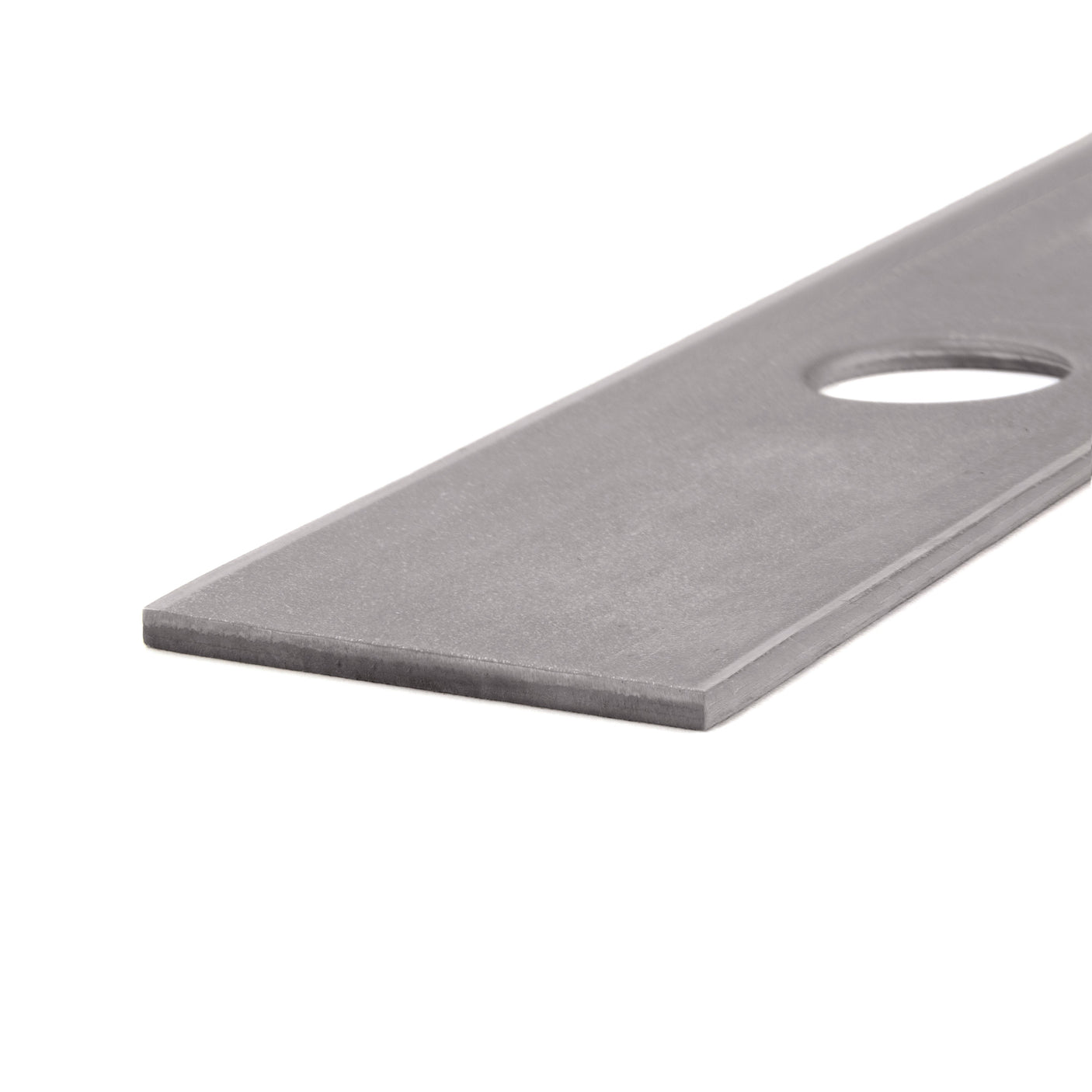 Close-up of TERRE replacement stick edger blade tip .120-inch thick with steel finish and 1-inch center hole
