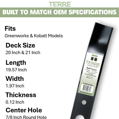 20" Multi-Purpose Lawn Mower Blade – Fits Greenworks 25022 & 25222 – Replaces 29172