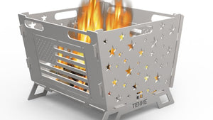Terre Products, Small Outdoor Fire Pit, Durable Heavy Duty Steel Frame, Portable for Camping, Backyard, Beach, and More