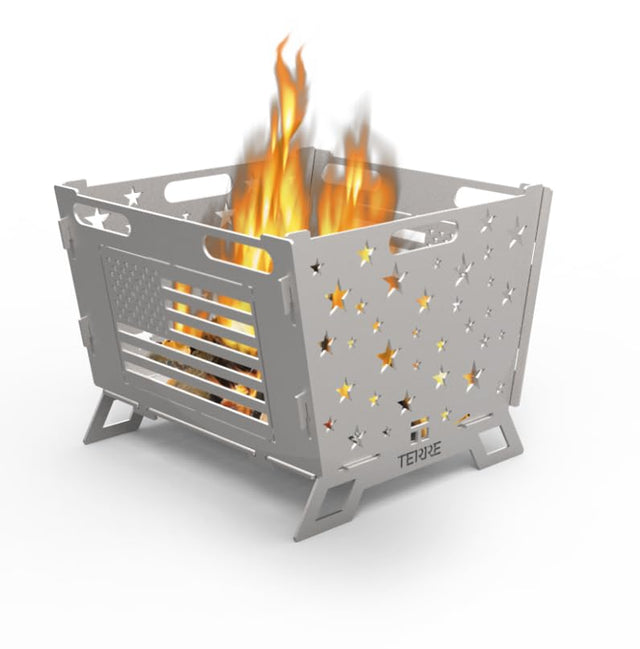 Terre Products, Small Outdoor Fire Pit, Durable Heavy Duty Steel Frame, Portable for Camping, Backyard, Beach, and More