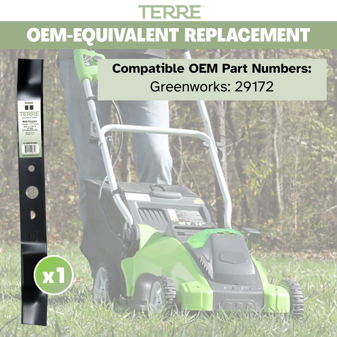 20" Multi-Purpose Lawn Mower Blade – Fits Greenworks 25022 & 25222 – Replaces 29172