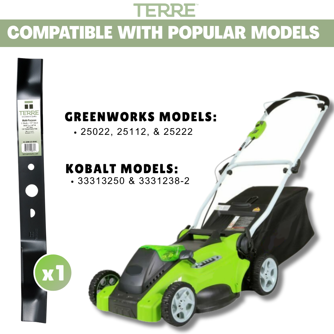 20" Multi-Purpose Lawn Mower Blade – Fits Greenworks 25022 & 25222 – Replaces 29172