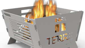 Terre Products, Outdoor Fire Pit, Durable Heavy Duty Steel Frame, Large Rectangular Wood Burning Firepit, Portable Fireplace for Outside, Camping, Backyard, Beach, and More