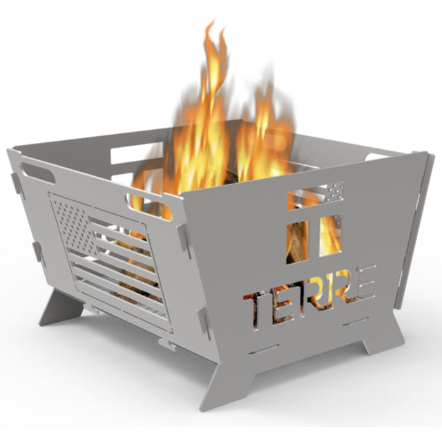 Terre Products, Outdoor Fire Pit, Durable Heavy Duty Steel Frame, Large Rectangular Wood Burning Firepit, Portable Fireplace for Outside, Camping, Backyard, Beach, and More