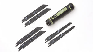 6-in-1 Adjustable Hand Saw, Includes 6 Reciprocating Blades, 2 Wood (6 TPI), 2 Plastic (18 TPI), 2 Bi-Metal (24 TPI), Ergonomic Non-Slip TPR Handle, Lockback Mechanism for Security